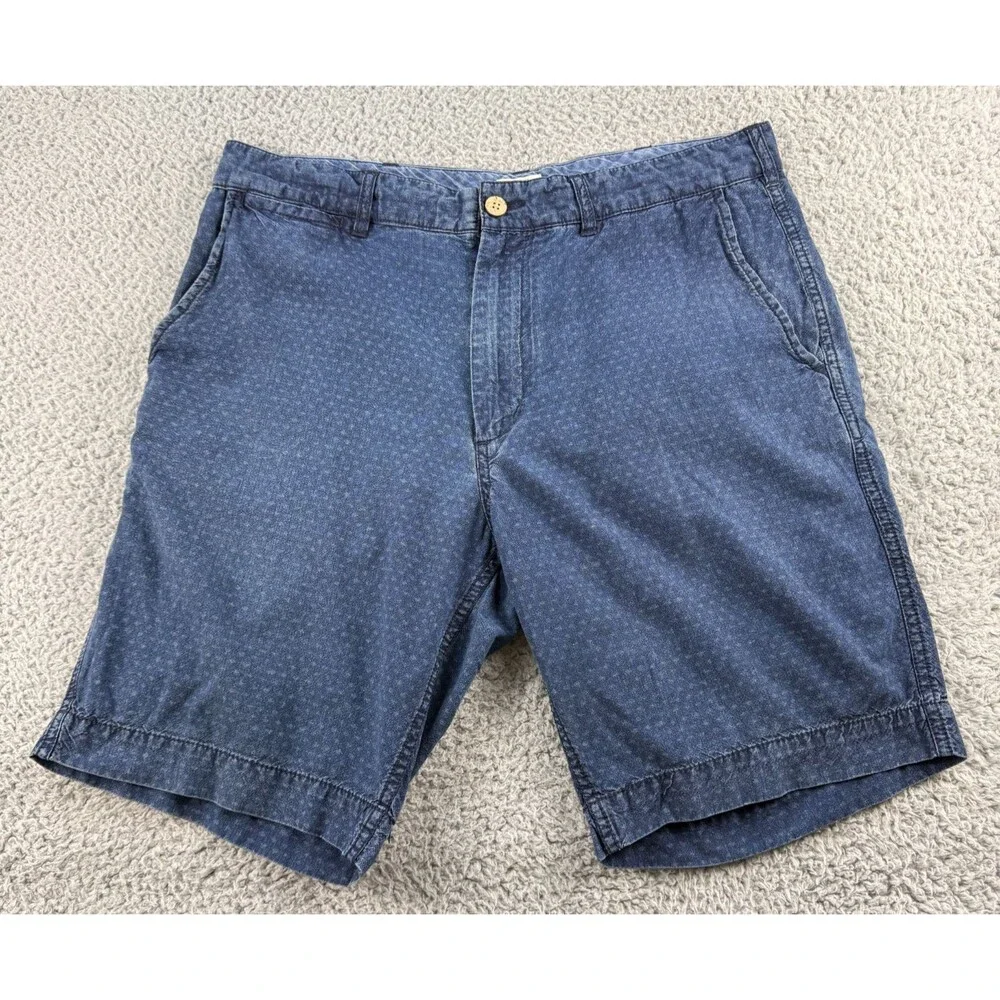 Faherty Island Life Shorts Mens 32 Blue Geometric Faded 100% Cotton Chino